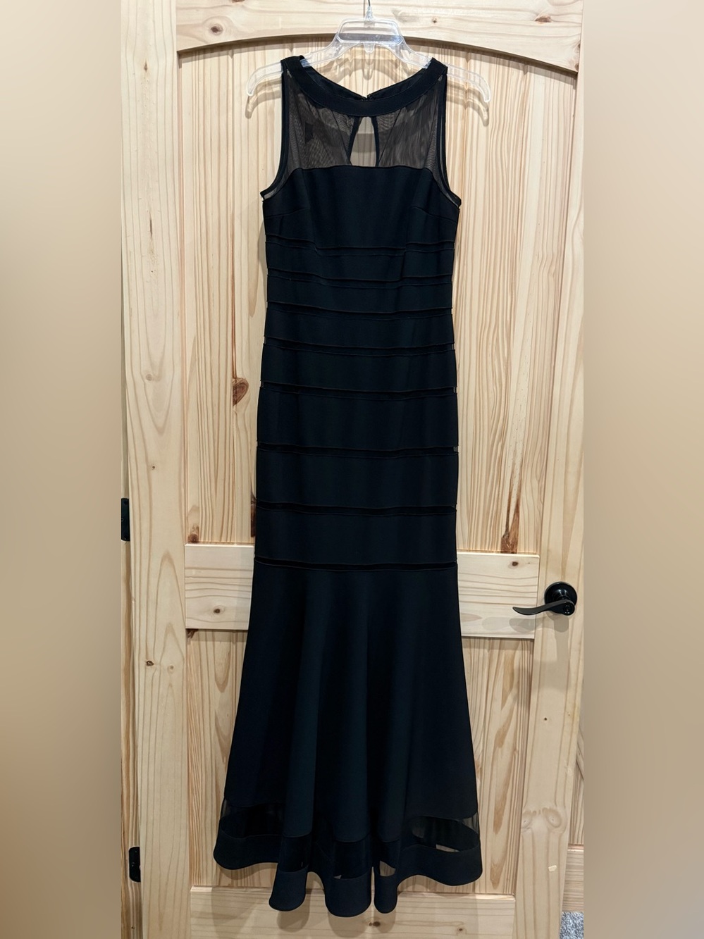 White House Black Market Elegant Black Mesh-Accent Mermaid Evening Dress